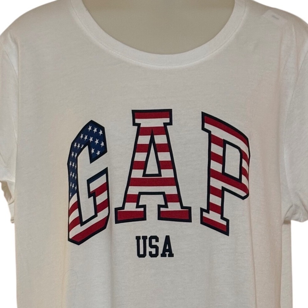 GAP Favorite Tee Womens XL White Patriotic USA Logo Graphic T-Shirt NEW
